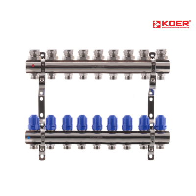 Коллекторный блок с термостатическими клапанами KOER KR.1110 - 09 1” x 9 WAYS