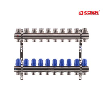 Коллекторный блок с термостатическими клапанами KOER KR.1110 - 10 1” x 10 WAYS