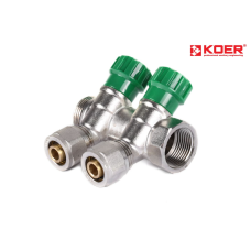 Коллектор вентильный KOER KR.1123-2 3/4”x2 WAYS c фитингом под углом 120°