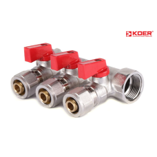 Коллектор вентильный KOER KR.1125-3 - 3/4”x3 WAYS c шар. кранами и фитингом