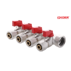 Коллектор вентильный KOER KR.1125-4 - 3/4”x4 WAYS c шар. кранами и фитингом