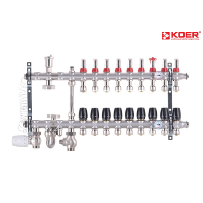 Коллектор со встроенным смесит. узлом KOER KR.S1012-09 1"х9 SUS304 и евроконусами 3/4-16 