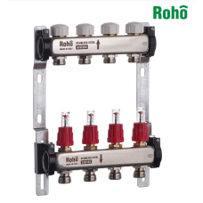 Колекторний блок з витратомірами та термостатичними клапанами ROHO R804-04 - 1"*4 виходи