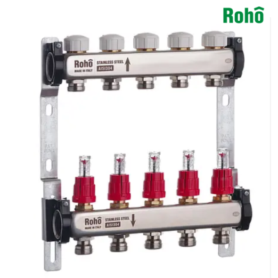Колекторний блок з витратомірами та термостатичними клапанами ROHO R804-05 - 1"*5 виходи