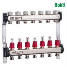 Коллекторный блок с расходомерами и термостатическими клапанами ROHO R804-07 - 1"*7 выхода