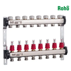 Коллекторный блок с расходомерами и термостатическими клапанами ROHO R804-08 - 1"*8 выходов