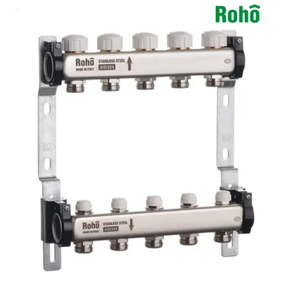 Коллекторный блок с термостат. клапанами и запорными вентилями ROHO R814-05 - 1"*5 вых