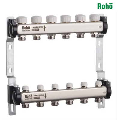 Коллекторный блок с термостат. клапанами и запорными вентилями ROHO R814-06 - 1"*6 вых