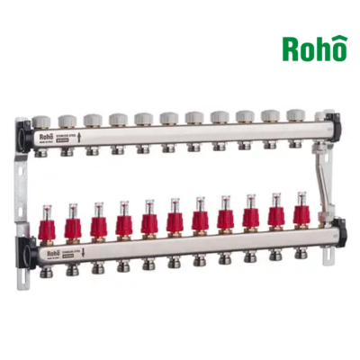 Коллекторный блок с байпасом, расходомерами и термостат. клапанами ROHO R814-11 - 1"*11 вых