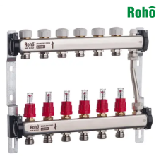 Колекторний блок з байпасом, витратомірами та термостат. клапанами ROHO R814-06 - 1"*6 вих