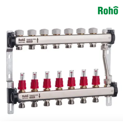 Колекторний блок з байпасом, витратомірами та термостат. клапанами ROHO R814-07 - 1"*7 вих