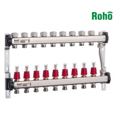 Коллекторный блок с байпасом, расходомерами и термостат. клапанами ROHO R814-09 - 1"*9 вых